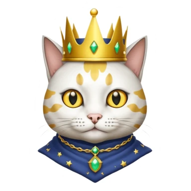 A wizard king cat that is mostly white with big black spots and yellow eyes sticker