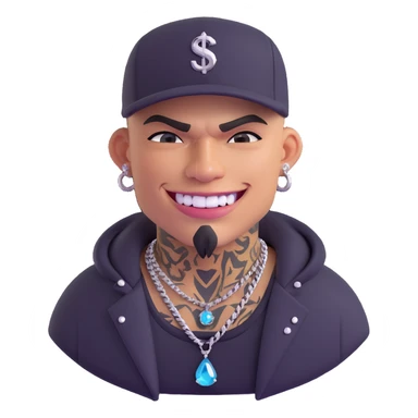 tough gangster with sparkling diamond teeth, teardrop tattoo, streetwear sticker