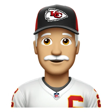 Blonde older man with mustache and Kansas City chiefs cap sticker