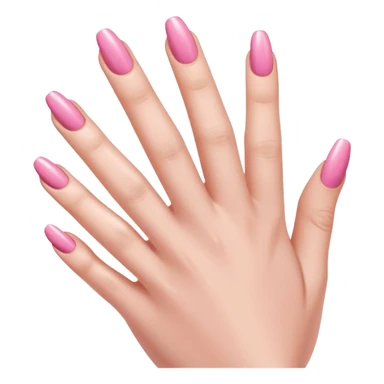  pink close-up of a hand with beautifully manicured nails, glossy pink nail polish, elegant nail shape, soft lighting and shadows, realistic style, sticker