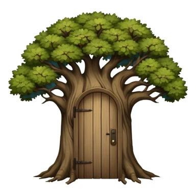 large and old dark oak tree with door sticker