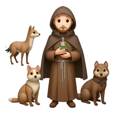create a full body shot of Saint Francis of Assisi cartoon modern type with animals during the winter, background, to be used as an AI crfreation in HeyGen.com, please create a winter background sticker
