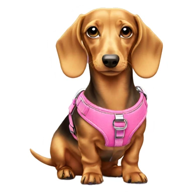 Gold miniature dachshund with pink harness sticker