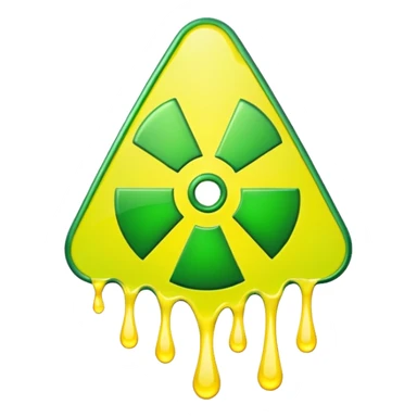 radioactive hazard symbol stylized to look like it is melting. The symbol is bright neon green and toxic yellow, with smooth dripping edges like liquid. sticker