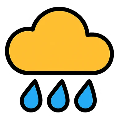 rain icon, lineal color style, with blue raindrops and a cloud sticker