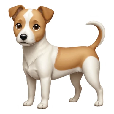 a full body facing front on of a buff white beagle cross jack russell terrier looking dog the size of a kelpie with light brown long ears resting on its face and a light brown patch above one eye and a large snout. the rest of the dog is completely white.  sticker