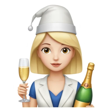 girl holdin only Champagne bottle with party cap. sticker