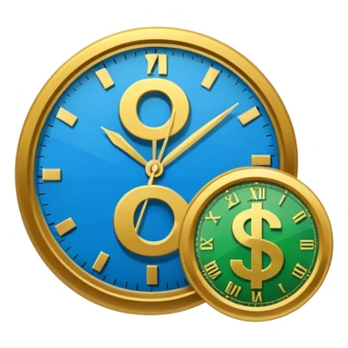 Flat vector icon of money with ruble symbol and a clock, representing tax payment deferral, minimalist governmental infographic style, solid shapes, high contrast, no shadows, no text, white background sticker
