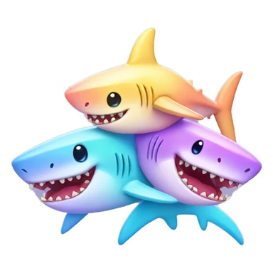 Kawaii rainbow pastel bedazzled family of sharks   sticker