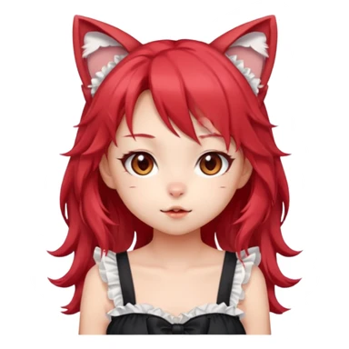 very cute anime cat-girl with cat ears, red blowing hair sticker