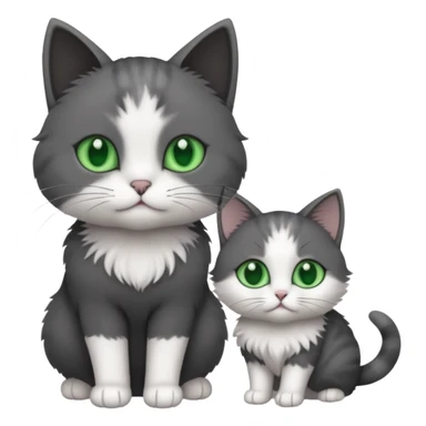 2 different coloured small cats including a dark grey and white and a completely solid dark grey with green eyes and only white paws sticker