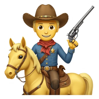Cowboy riding a horse with revolver. Cowboy With yellow skin and smilling. I mean the face should yellow like mustard color. Simplize it and I need a full pic with horse. Like I need the leg part too sticker