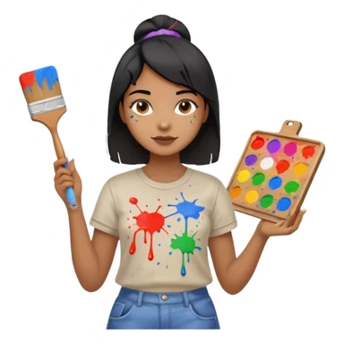 black haired light brown skinned painter girl with canvas sticker