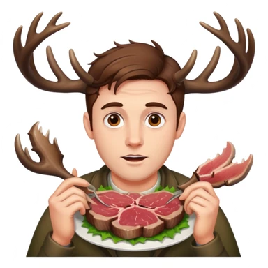 Guy with deer antlers eats meat, brown hair sticker
