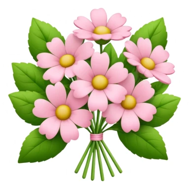 pastel pink flower bouquet with green leaves, iOS Apple emoji style sticker