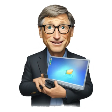 bill gates holding a PC  sticker