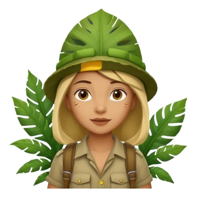 a young female explorer with jungle wearing a large leaf headgear bye  sticker