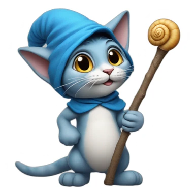 Hyper-realistic Smurf as a cat with a huge stick with a huge snail on the end of it sticker
