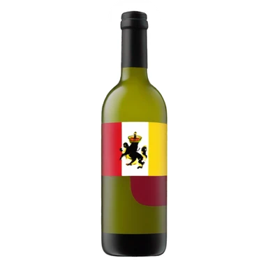 A wine bottle with a Belgian flag on the label sticker