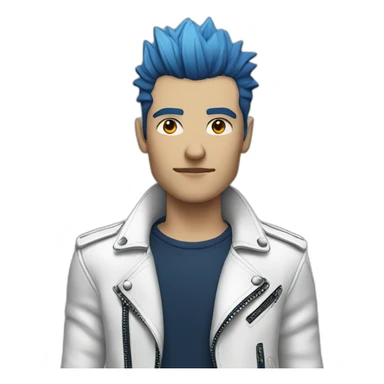 Punk man with white leather jacket with dark blue hair sticker