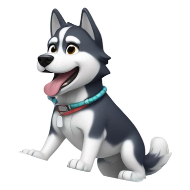 a husky dog surfing with palm trees in the back sticker