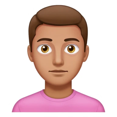 Man wearing pink long sleeve shirt with completely white eyes without pupils sticker