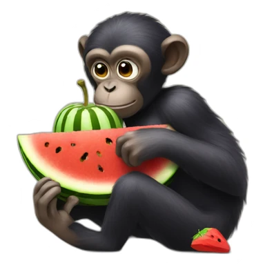 black monkey eating watermelon and drinking grape juice sticker