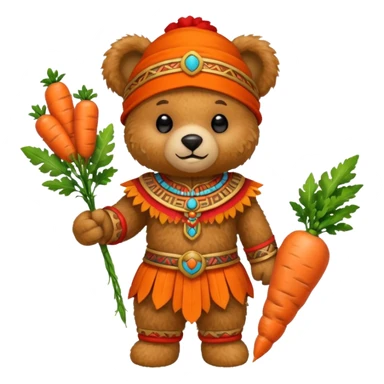teddy bear Upper with carrot , wearing red mayan ancient custome, half body sticker