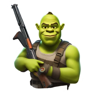 shrek with a fortnite pump shotgun w sticker
