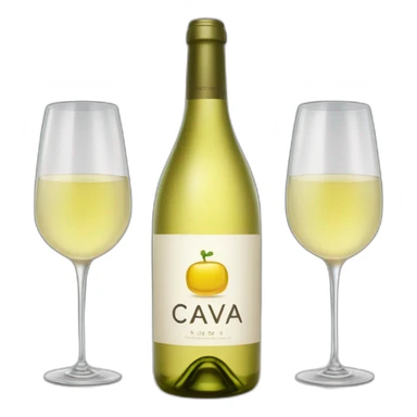 1 piece of big bottle with logo "CAVA" and 2 pieces same clinking glasses of white wine sticker