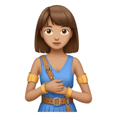 create an emoji of a woman with brown hair and a fringe with her right arm in a brace/sling  sticker