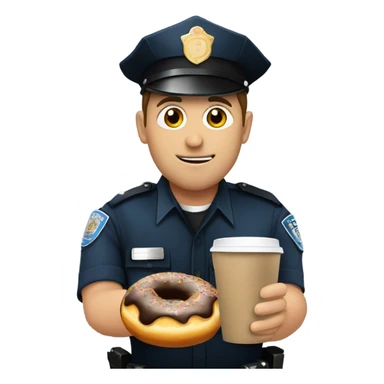Police officer holding donut and coffee sticker
