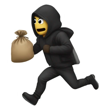 robber running to the left holding a black sack sticker