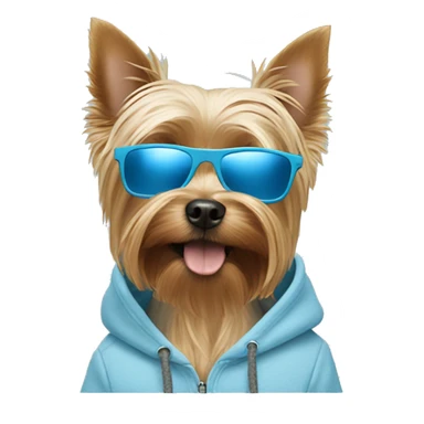 Yorkshire terrier dog with a pastel blue hoodie and pastel blue sunglasses sticker