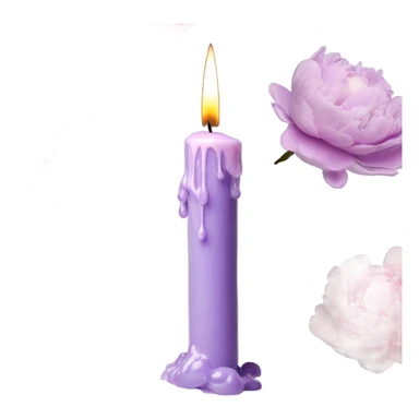 A vintage-inspired lilac candle with melted wax drips, surrounded by a bouquet of pastel peonies. sticker