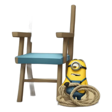 sad minion holding rope standing next to a chair sticker