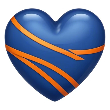 Glossy dark blue heart with straight orange athletic stripes going down the side sticker