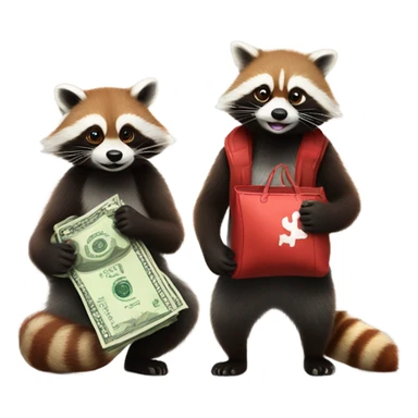 1 raccoon and 1 red panda each holding a bag of cash sticker