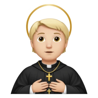 pregnant man with parted blonde middle hair  and dressed like a catholic priest  sticker