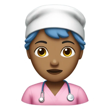 Sad nurse in blue scrubs wearing a pink scrub cap  sticker