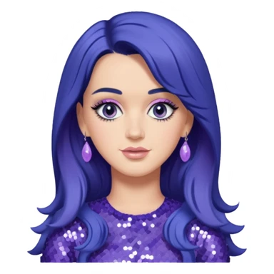 Katy Perry with long indigo hair,  lavender sequin outfit sticker