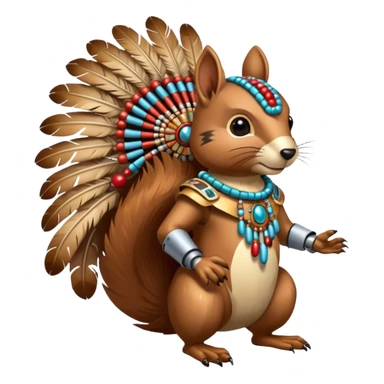 Full Robotic squirrel wearing native American regalia with feathers and beads sticker