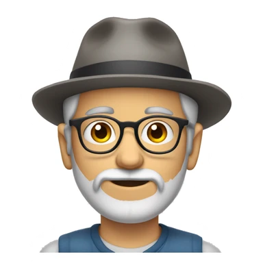 young white man with a hat, glasses, extra-large eyes and a greying beard sticker