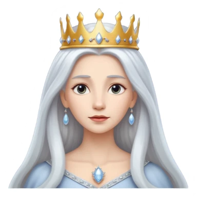 White silver Long Haired Women, Queen with crown — soft expression, moonlight tone sticker