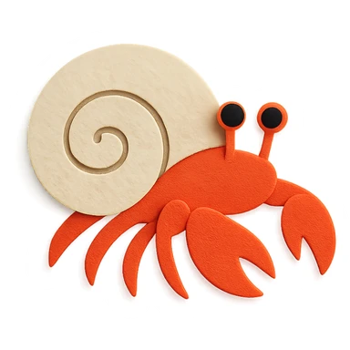 hermit crab with a spiral shell on a white background in paper-craft style sticker