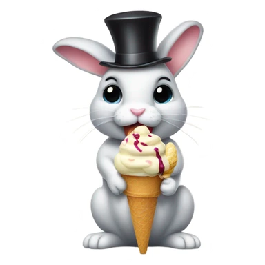 Bunny in a top hat eating ice cream sundae  sticker