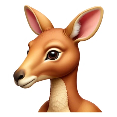 Cinematic Cute Adult Red Kangaroo Portrait Emoji, Head tilted playfully and inquisitively, showcasing a charming, robust build with soft reddish fur and a uniquely camel-like head featuring a gentle, elongated snout and rounded ears, with large, sparkling eyes full of wonder, Simplified yet irresistibly adorable features, highly detailed, glowing with a warm, friendly glow, high shine, affectionate and lively, stylized with a touch of outback whimsy, soft glowing outline, capturing the essence of a mischievous yet loving kangaroo that seems as if it could hop out of the screen into your arms! sticker