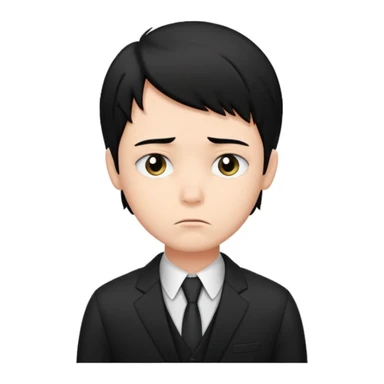 Xafa kayfiyatdagi qora soch va qora kostyum shimli bola emojisni chiqarib ber sticker