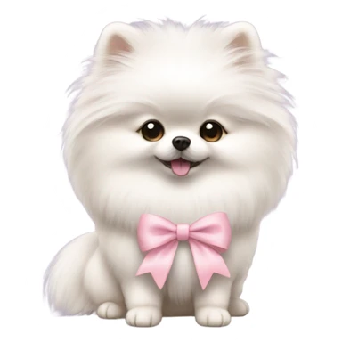 A white small Pomeranian with a cute little light pink bow on her hair sticker