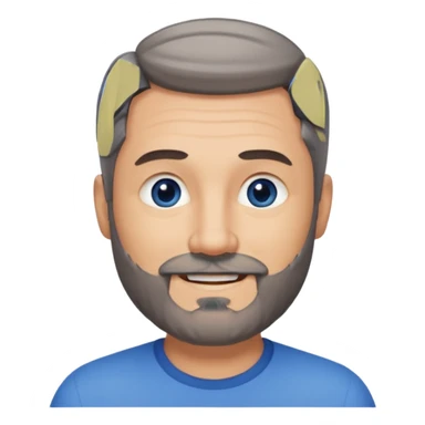 A middle-aged man with a medium black and gray beard, short dark hair cut to the scalp on the sides and combed back on top, blue eyes, smiling, tan skin tone sticker